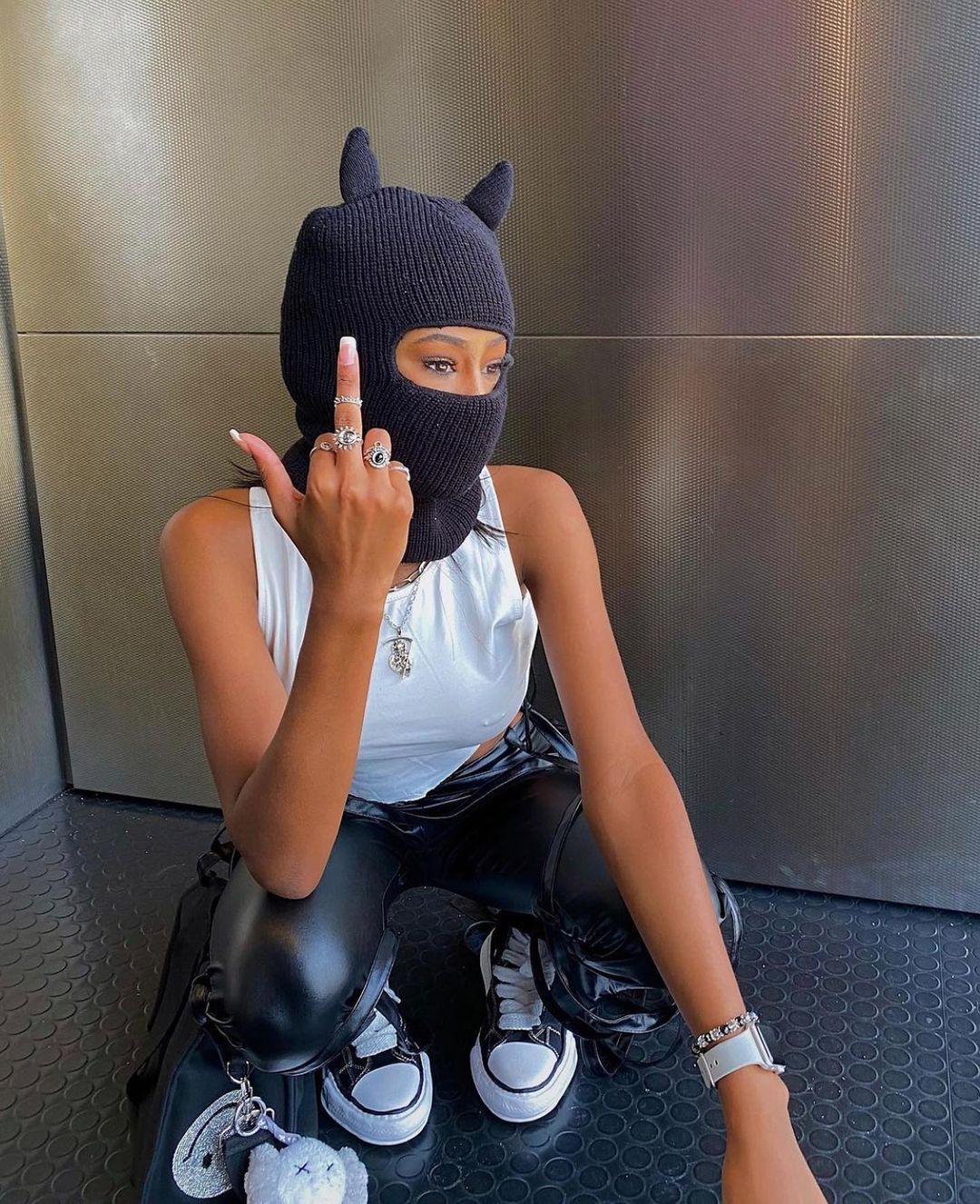 Devil Horns Ear Ski Mask Black Balaclava